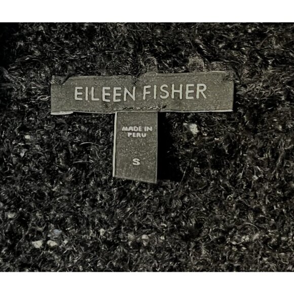 Eileen Fisher Black Wool Alpaca Buckle Knit Cardigan Sweater - Peru - Picture 6 of 7